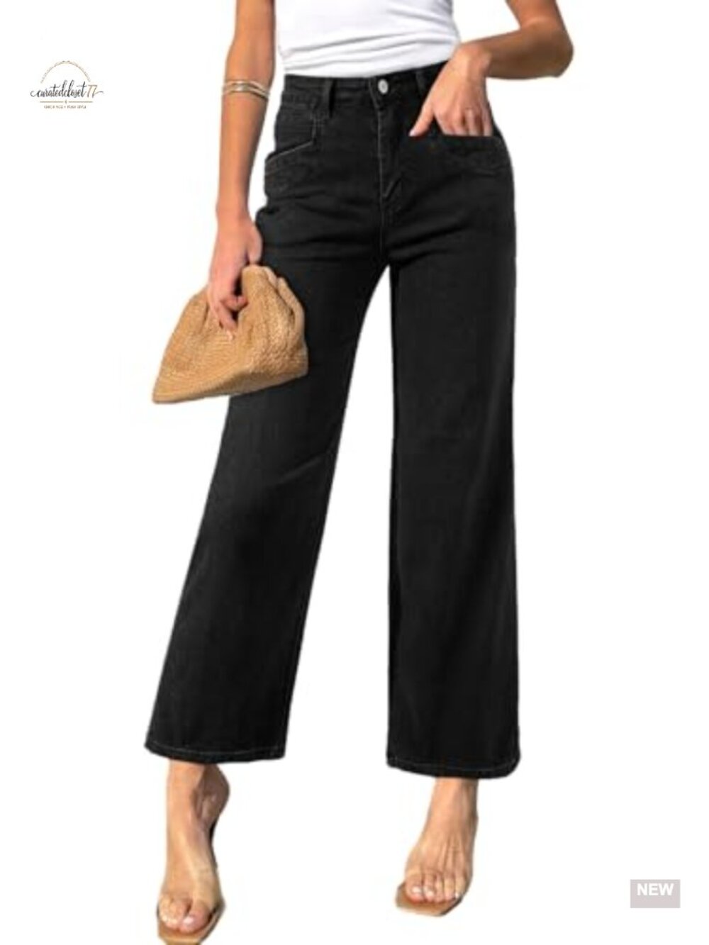 Sidefeel High Waisted Stretchy Wide Leg Ankle Jeans with Pockets